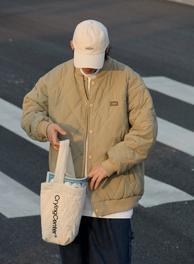 美式冬季ins潮牌宽松菱形格棉衣男日系复古棒球服外套情侣加厚棉