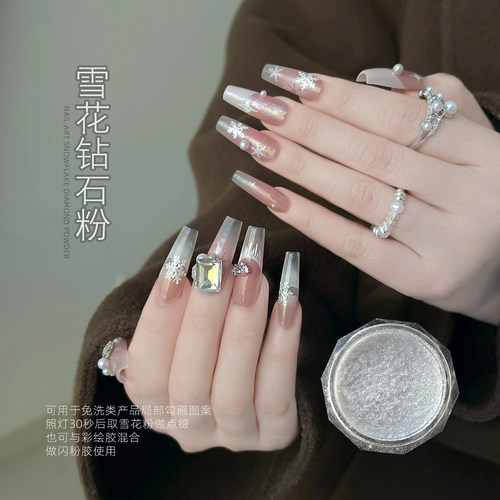 雪花钻石粉梦幻银色网红复古香槟色金属镜面碎钻钻魔镜粉美甲饰品