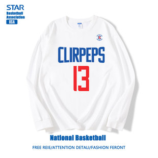 长袖衣服t恤男纯棉快船队保罗乔治篮球运动投篮训练服球衣青少年