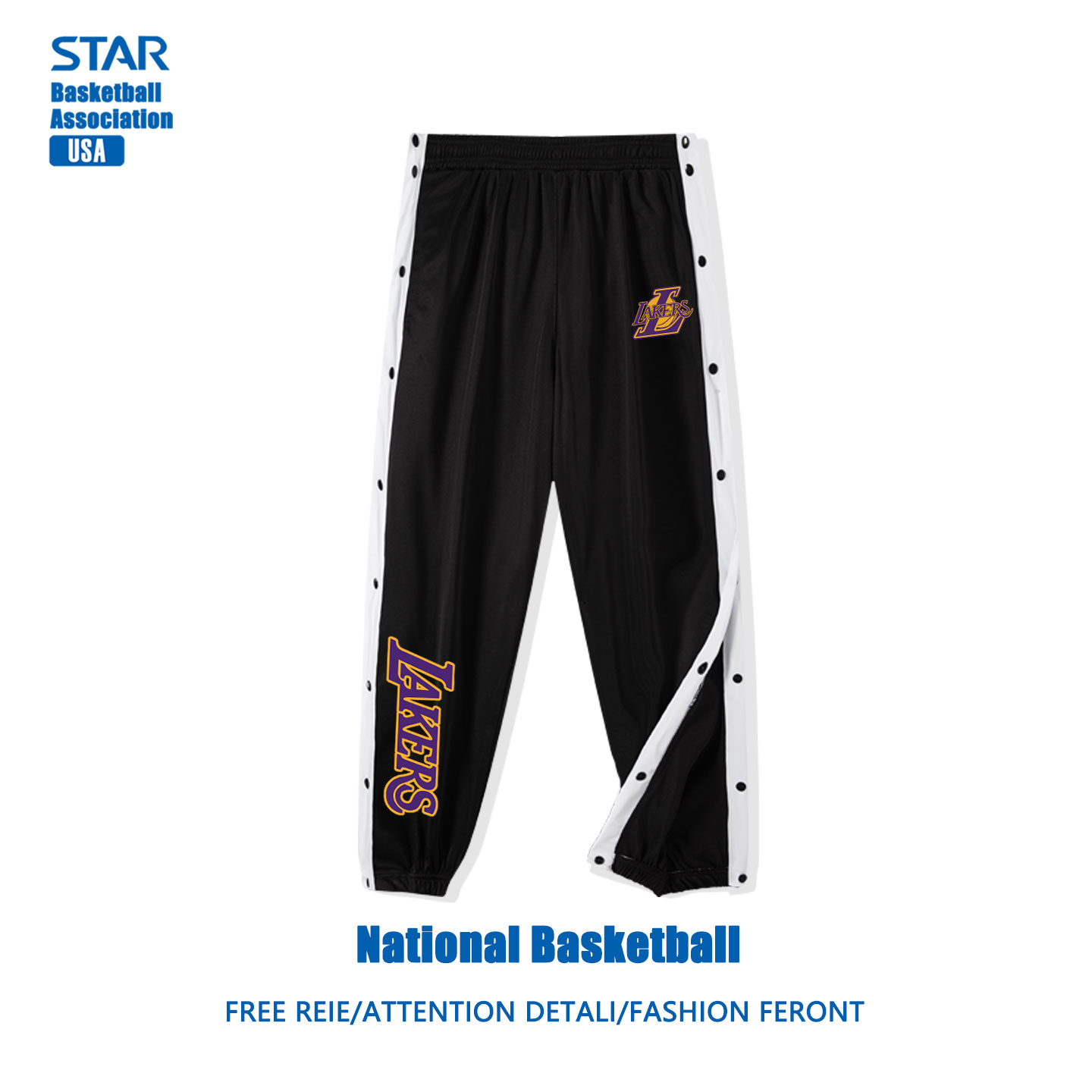 湖人同款排扣裤专业篮球运动裤