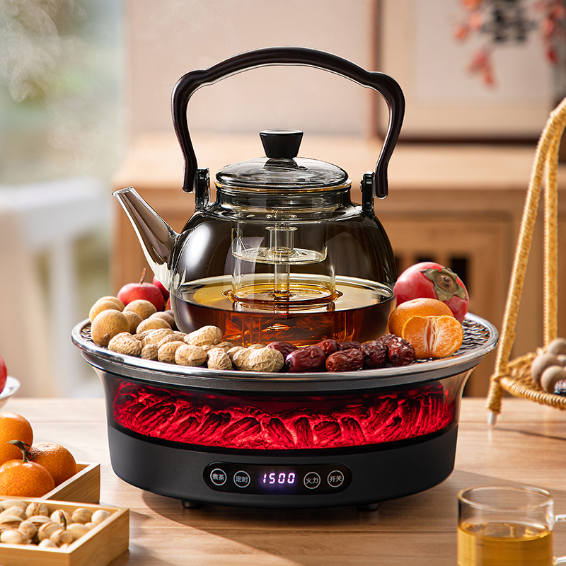 忆壶茶围炉煮茶套装家用电陶炉玻璃煮茶器具全套室内烤火炉烤茶炉