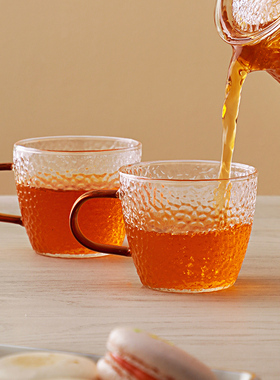 忆壶茶锤纹玻璃小茶杯功夫茶具套装透明品茗单杯耐热主人杯带把