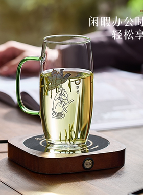 忆壶茶玻璃杯泡茶杯加厚耐热绿茶专用杯带把手男士办公室喝水杯