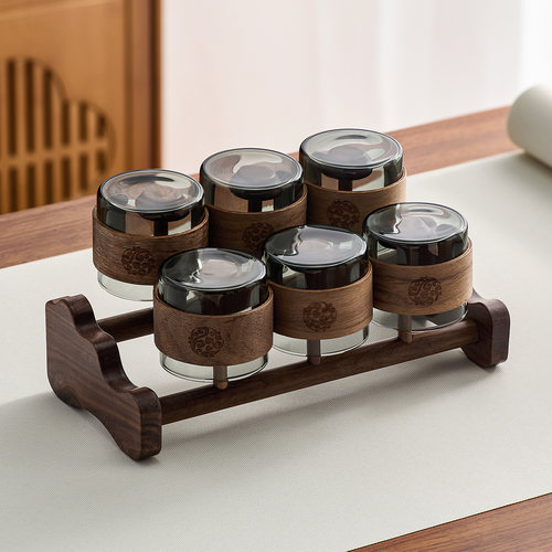 忆壶茶胡桃木杯架茶道配件家用新中式功夫茶具茶杯收纳架沥水杯架