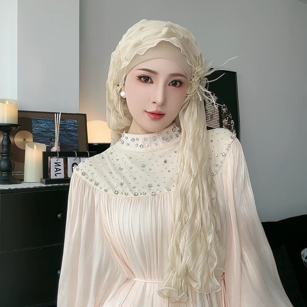 春夏轻薄丝质纯色木耳边纱巾