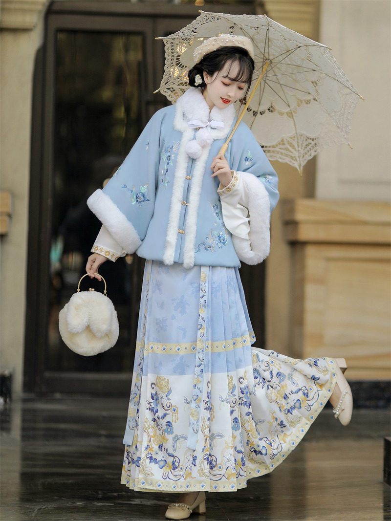 LANTING 원래 명나라 HANFU 여성 2024 새로운 가을 겨울 말 얼굴 스커트 정장 매일 향상된 슈퍼 요정 고대 의상