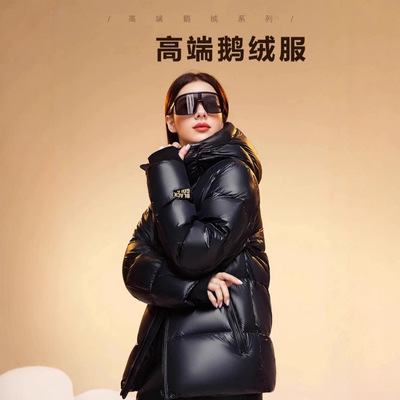 浙江嘉兴平湖羽绒厂家直销女黑金鹅绒服2025冬季高端加厚连帽时尚