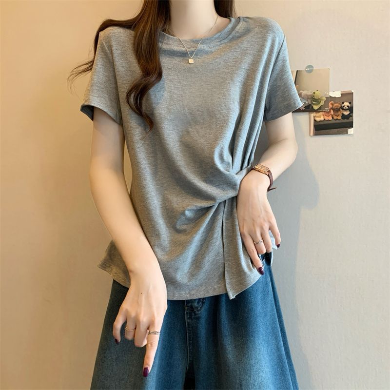 广州白马女装短袖大码不规则设计感t恤春夏新款宽松显瘦时尚上衣图片