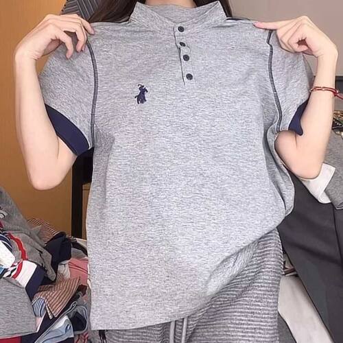 广州白马女装短袖小马刺绣立领t恤夏新款修身显瘦遮肚子时尚上衣