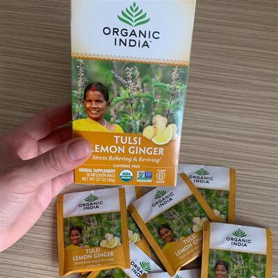Organic India 图尔西茶美味柠檬姜茶无咖啡萃取舒缓压力提升情绪