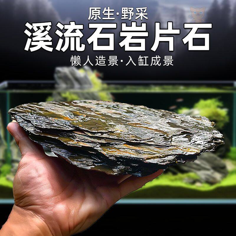 原生溪流石大块溪流缸造景石天然片石造景乌龟晒台天然石头鱼缸石