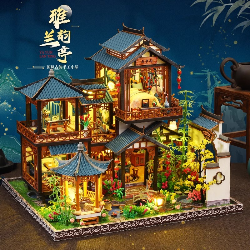 中国风diy小屋手工微缩模型别墅阁楼拼装积木房子古风建筑礼物女