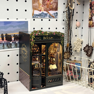 CuteBee猫头鹰书店diy小屋书立拼装模型迷你房子微缩摆件礼物女生