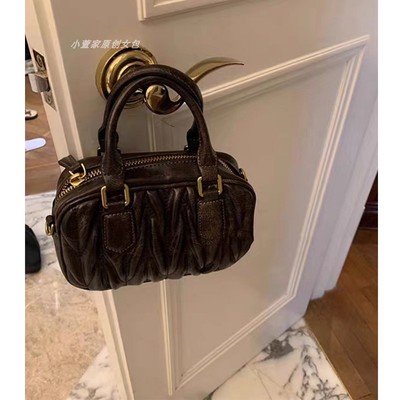 时尚褶皱复古波士顿手提斜挎包