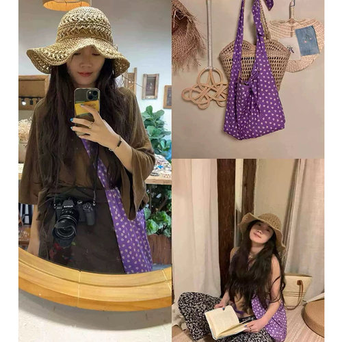 小众设计紫色碎花单肩斜挎包女