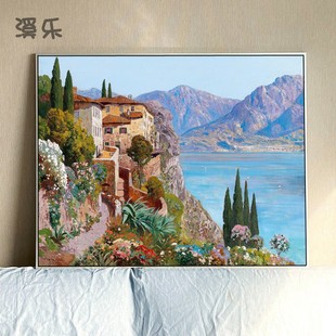 海城堡美式 饰挂画酒店样板间壁画 客厅大幅铝合金装 地中海轻奢欧式