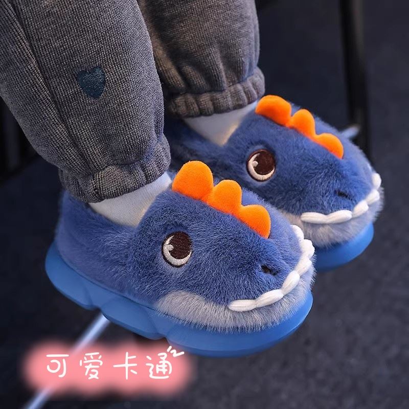 男童毛拖鞋2025秋冬季儿童拖鞋卡通可爱恐龙包跟保暖家居男孩棉拖