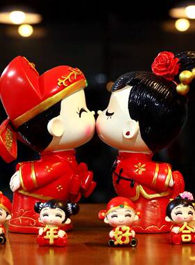 小摆件娃娃公仔迷你人爱情树结婚喜庆玩偶吊脚浪漫情侣新婚房