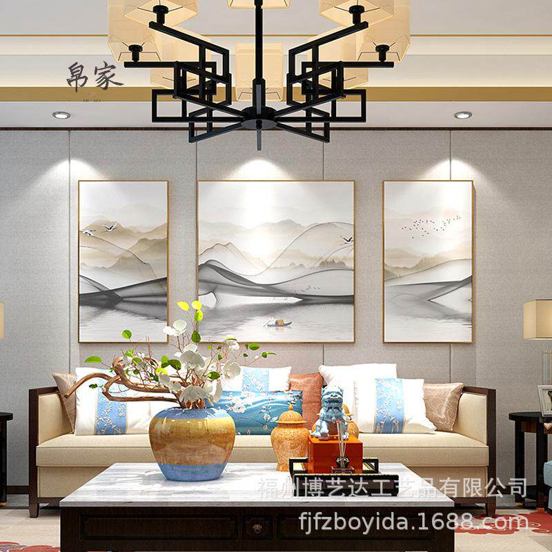 新中式现代简约山水挂画 客厅餐厅书房背景墙晶瓷装饰画