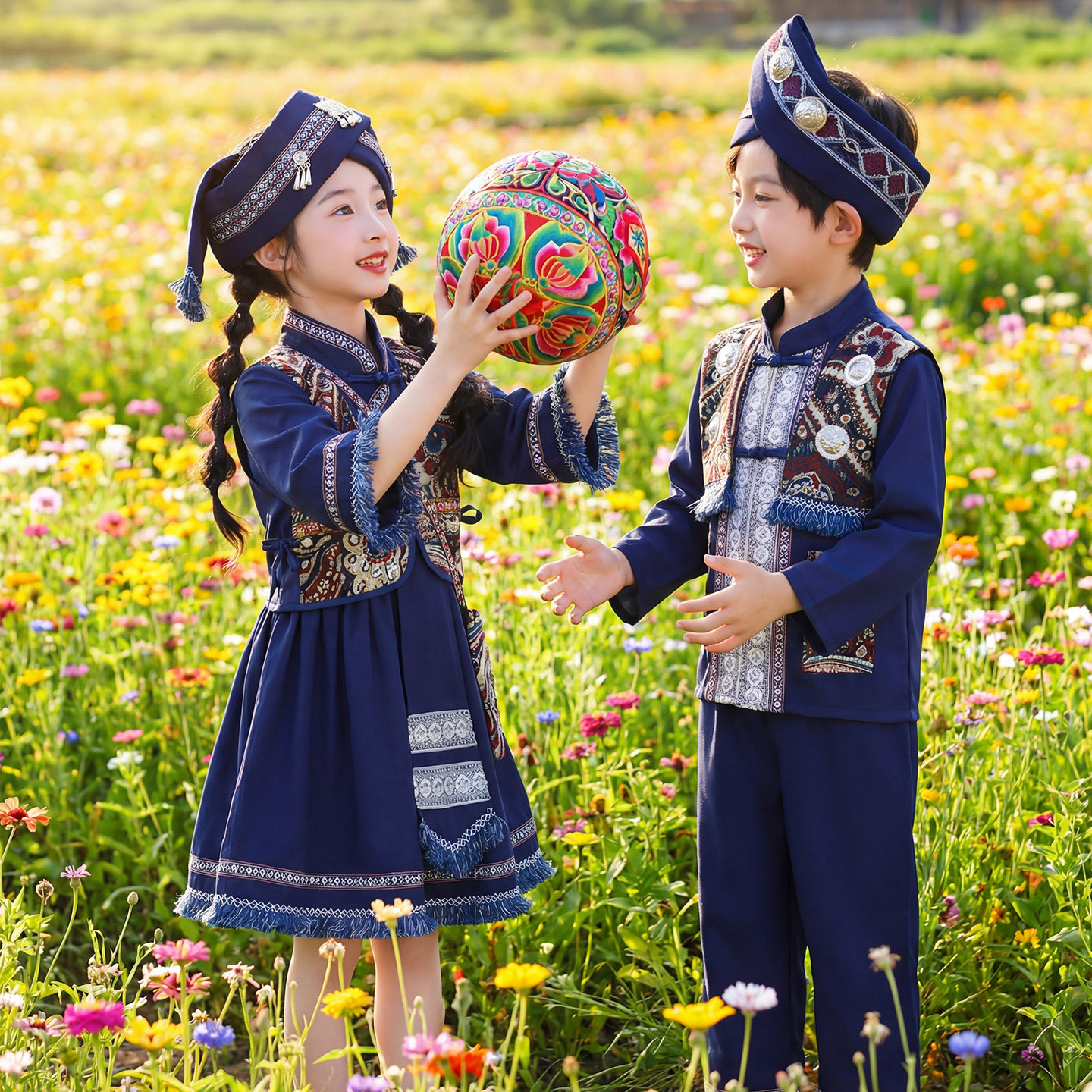 少数民族服装儿童广西壮族衣服三月三侗族哈尼族女童服饰苗族男童