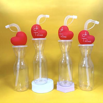 一次性卡通塑料吸管杯果汁奶茶饮料瓶500ml网红新品冷饮杯子