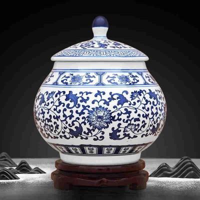 景德镇陶瓷器中式仿古青花瓷茶叶罐客厅摆件家居装饰品博古架