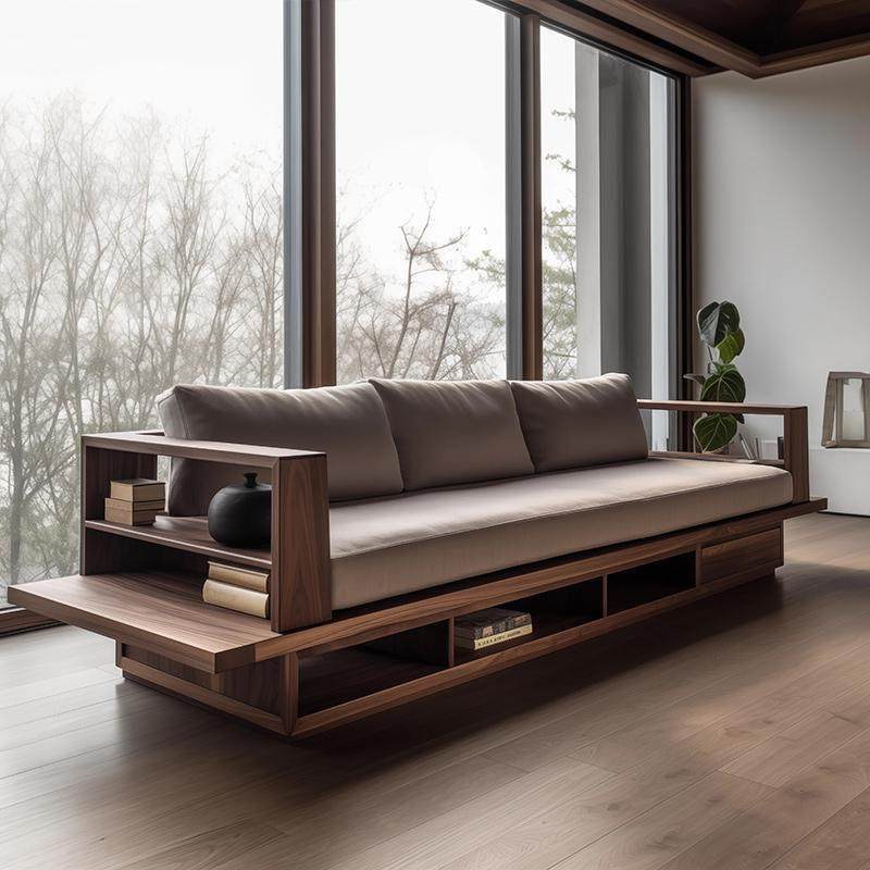 新中式白蜡木沙发2025新款高端客厅直排布艺实木沙发中古风罗汉床