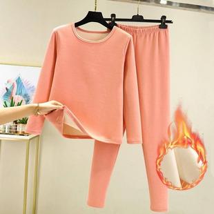 磨毛发热大码 秋冬德绒保暖内衣女加绒加厚内穿秋衣秋裤 内搭两件套