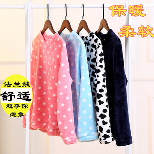 法兰绒上衣女单件珊瑚绒男加绒加厚妈妈家居服可外穿宽松老人毛绒