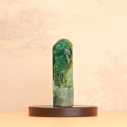 天然老料冰天蓝料独山玉竹节摆件印章客厅装饰平安富贵收藏工艺品