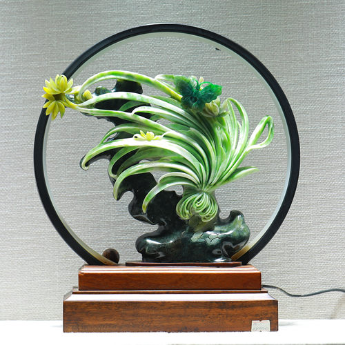 天然老料冰天蓝料独山玉兰草蝶恋花摆件客厅装饰镇宅平安工艺品