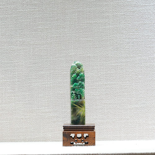天然独山玉印章天蓝绿松树浮雕南阳玉书画闲章文房收藏摆件印章