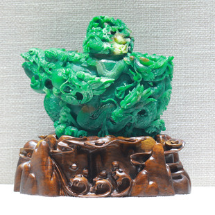 饰工艺品 天然老料冰天蓝料独山玉龙凤呈祥摆件复古客厅书房收藏装