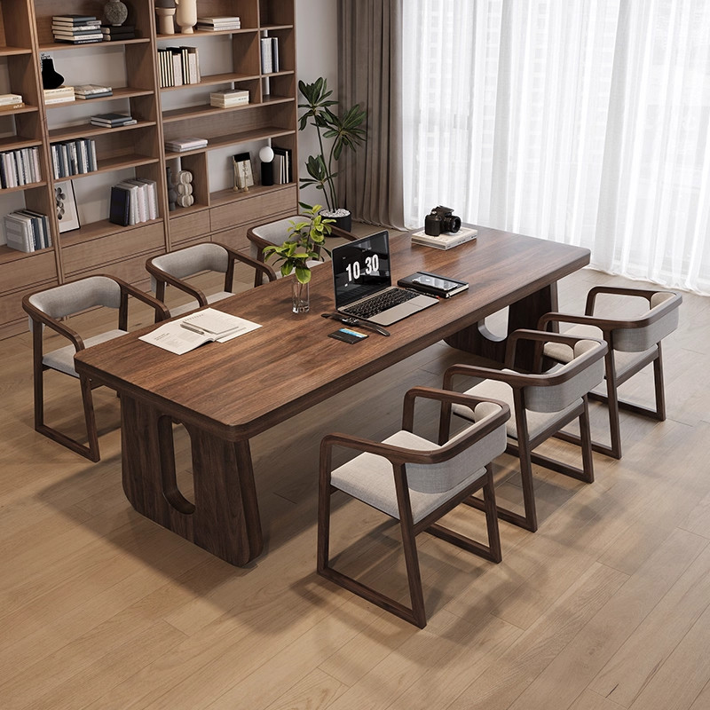 现代简约高端胡桃木实木书桌长方形家用办公室原木大板桌办公桌子