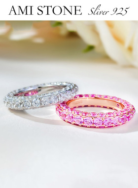 镀真金三面微镶晶钻通体纯银百搭