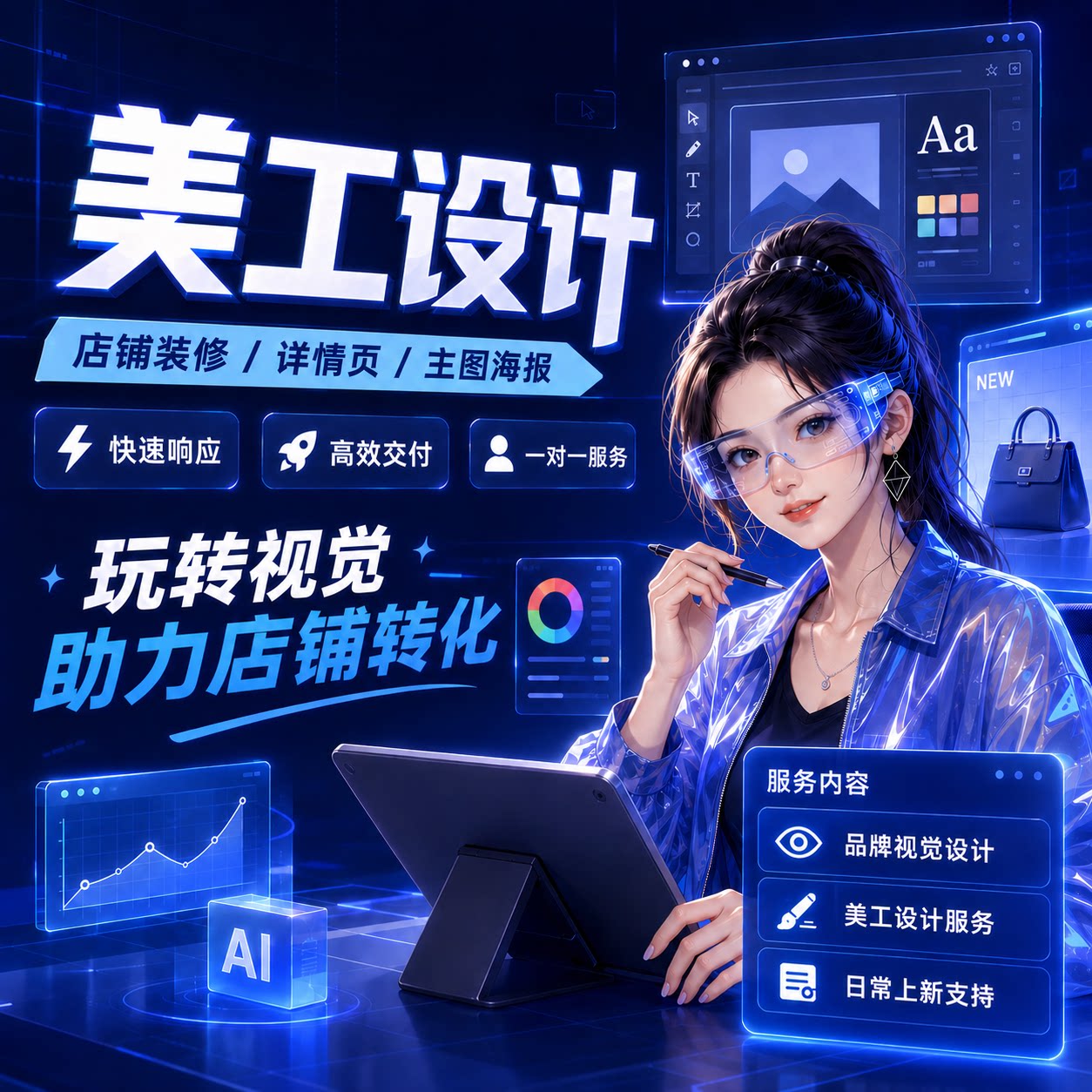 淘宝美工详情页设计包月1688阿里巴巴国际站主图制作网店旺铺装修
