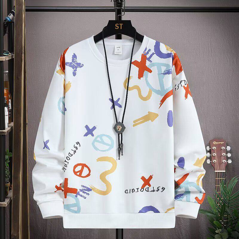 灰色涂鸦宽松韩版卫衣男生春秋季薄款日系上衣薄款休闲风显瘦长袖