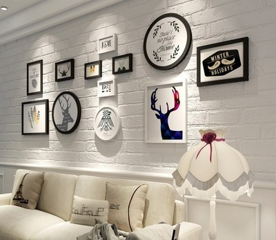 实木有框装饰画麋鹿黑白组合画客厅沙发背景墙上挂画走廊餐厅墙画