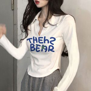 纯棉设计感甜美polo领修身上衣法式小众高腰纯欲风显瘦短款t恤女