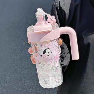 高颜值2025新款 tritan樱花熊猫水杯子女夏大容量吸管冰霸杯花茶杯