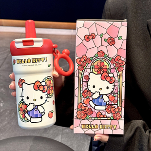 HelloKitty保温杯女生2025新款 高颜值可爱吸管水杯车载大容量杯子