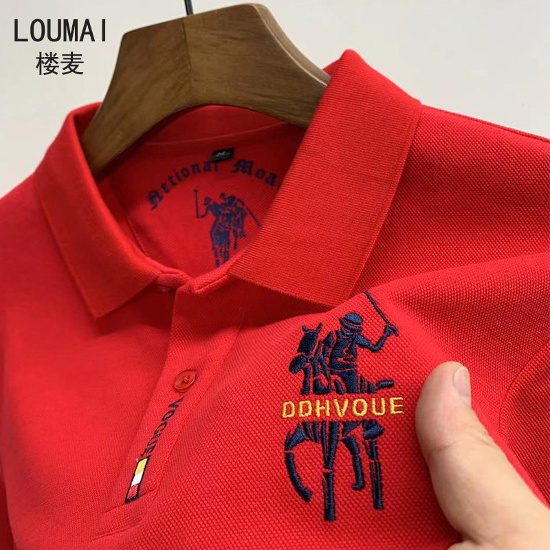 男士长袖t恤本命年红色喜宴纯棉翻领丅恤保罗刺绣POLO衫秋装上衣