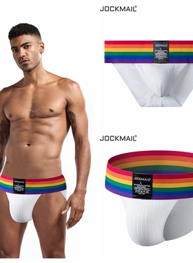 JOCKMAIL男士三角低腰镂空提臀宽腰带性感高叉三角裤彩虹黑色凉感