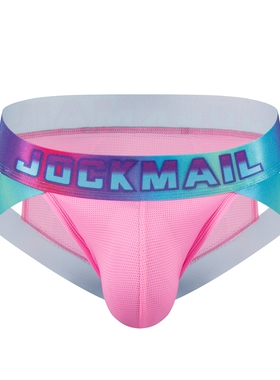 JOCKMAIL三角内裤男丝光腰带U凸大囊袋测开口网孔透气高叉裤衩短