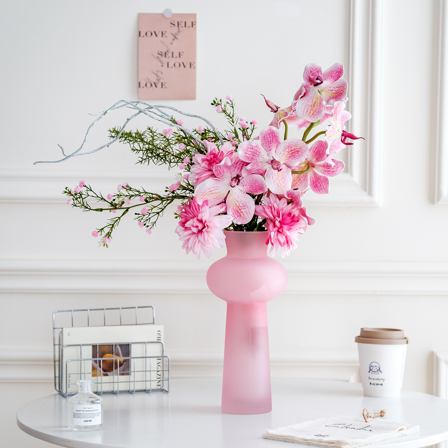 粉色仿真花束蝴蝶兰花艺