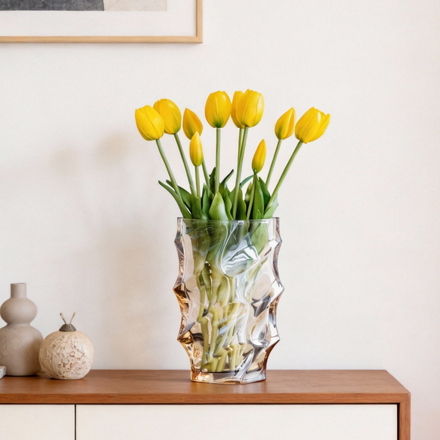 轻奢欧式透明玻璃花瓶黄色郁金香餐桌装饰摆件时尚晚宴风花艺,家居饰品,餐桌花艺,淘宝优惠券,粉丝福利购,淘宝优惠卷