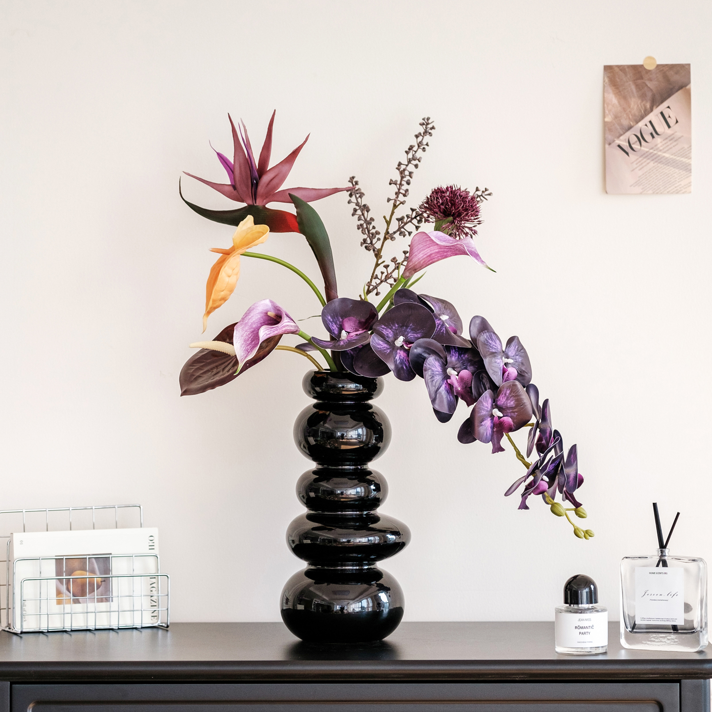 天堂鸟仿真花绿植蝴蝶兰餐桌花艺