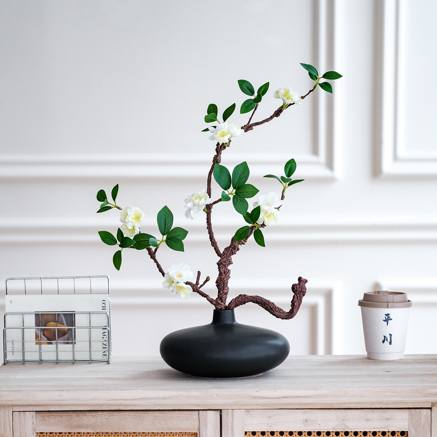 日式小众设计白色花朵枝条花艺摆件仿真梅花桌面装饰餐桌花艺,家居饰品,餐桌花艺,淘宝优惠券,粉丝福利购,淘宝优惠卷
