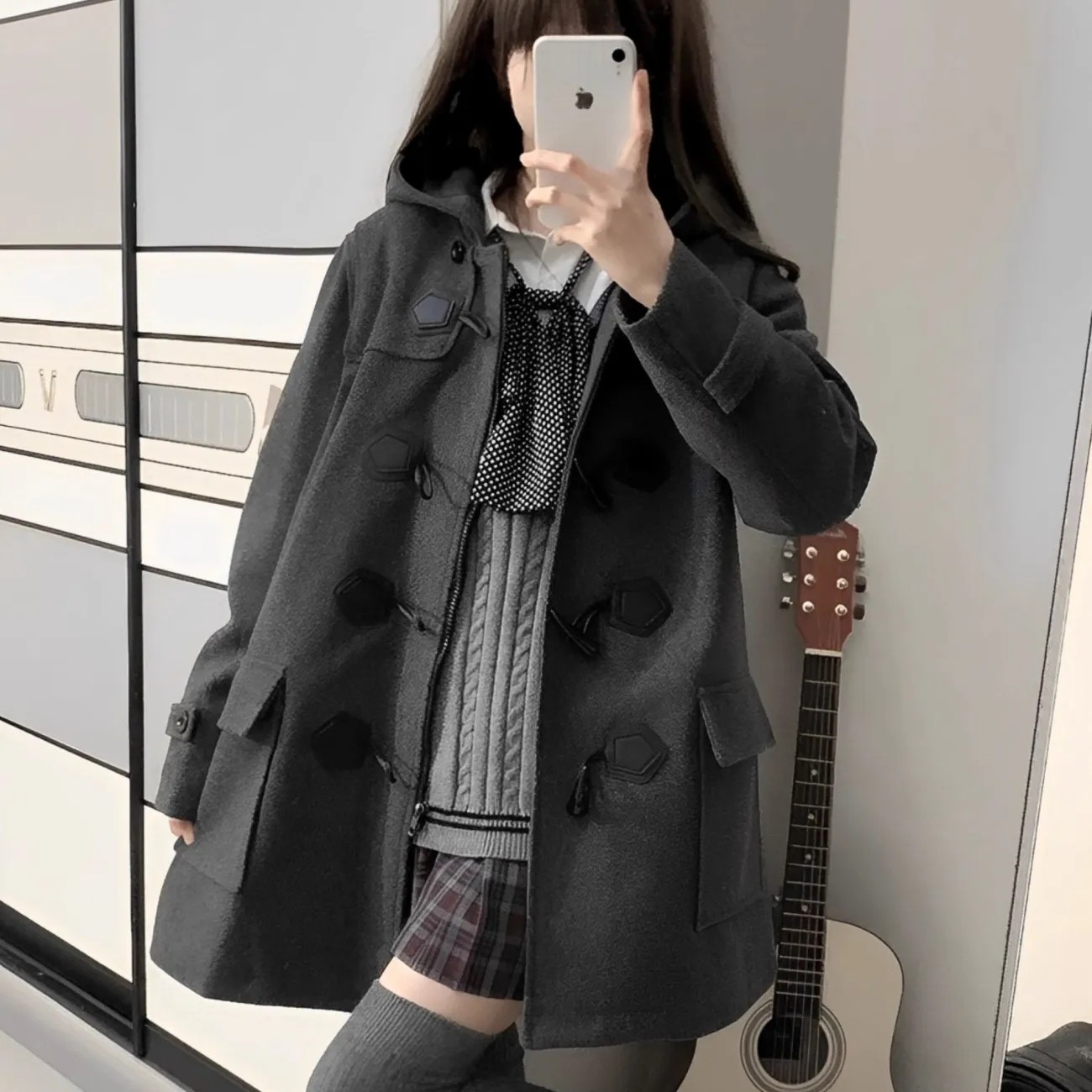 秋冬新款小个子学院风加绒中长款牛角扣毛呢大衣女连帽jk制服外套,女装/女士精品,时尚套装,淘宝优惠券,粉丝福利购,淘宝优惠卷