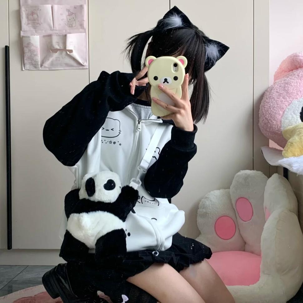 拼色拉链外套女学生宽松开衫卫衣